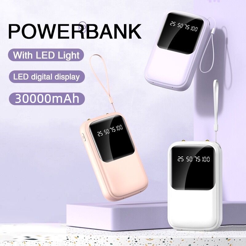 Powerbank 30000 mAh Fast Charging mini size with 4 kabel data usb Power bank