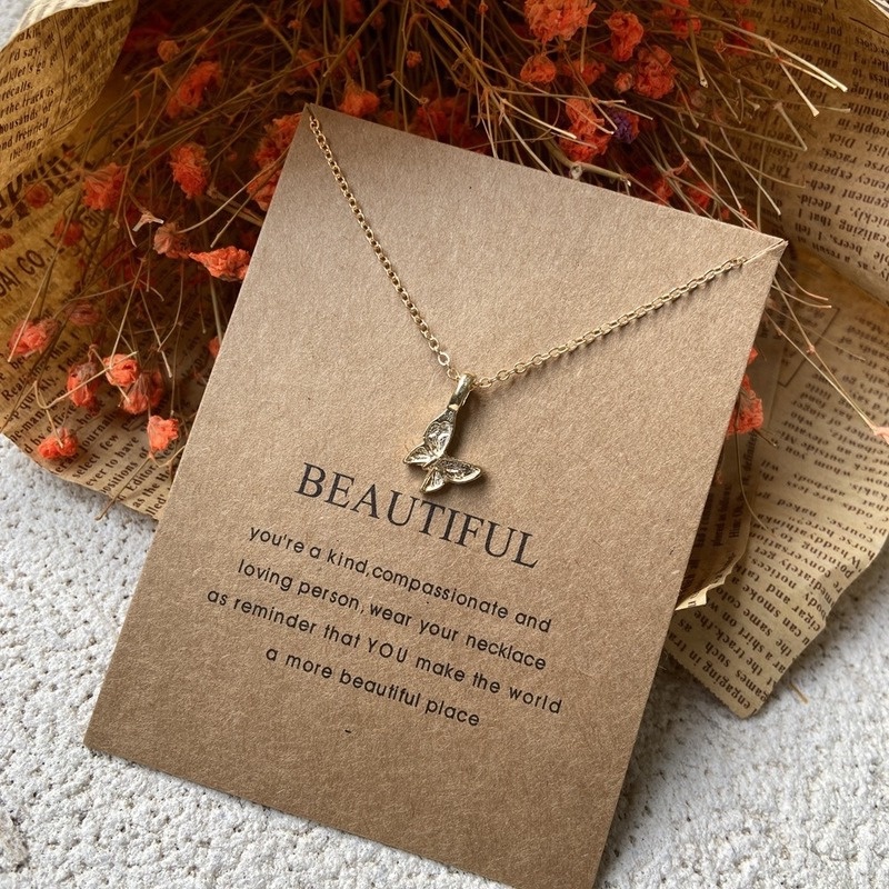 Kalung Rantai Dengan Liontin Butterfly Bahan Alloy Gaya Retro Simpel Untuk Wanita 211016