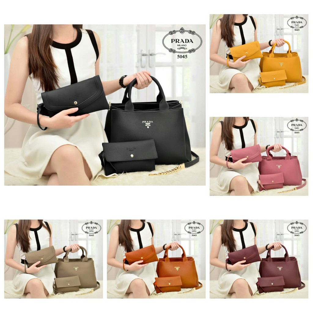 Bag Prada Modelista cobil 5045 DEN set3in1 TAS SELEMPANG TAS FASHION HAND BAG WANITA TAS IMPORT