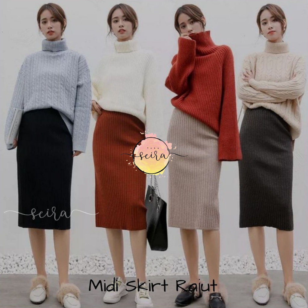 [BISA COD] Midi Skirt Wanita / Rok Rajut Pendek / Rok Pendek Wanita / Midi Skirt Korea / Rok Pendek Kantor / Rok Pendek Span Rajut (Bahan Tebal Berkualitas)