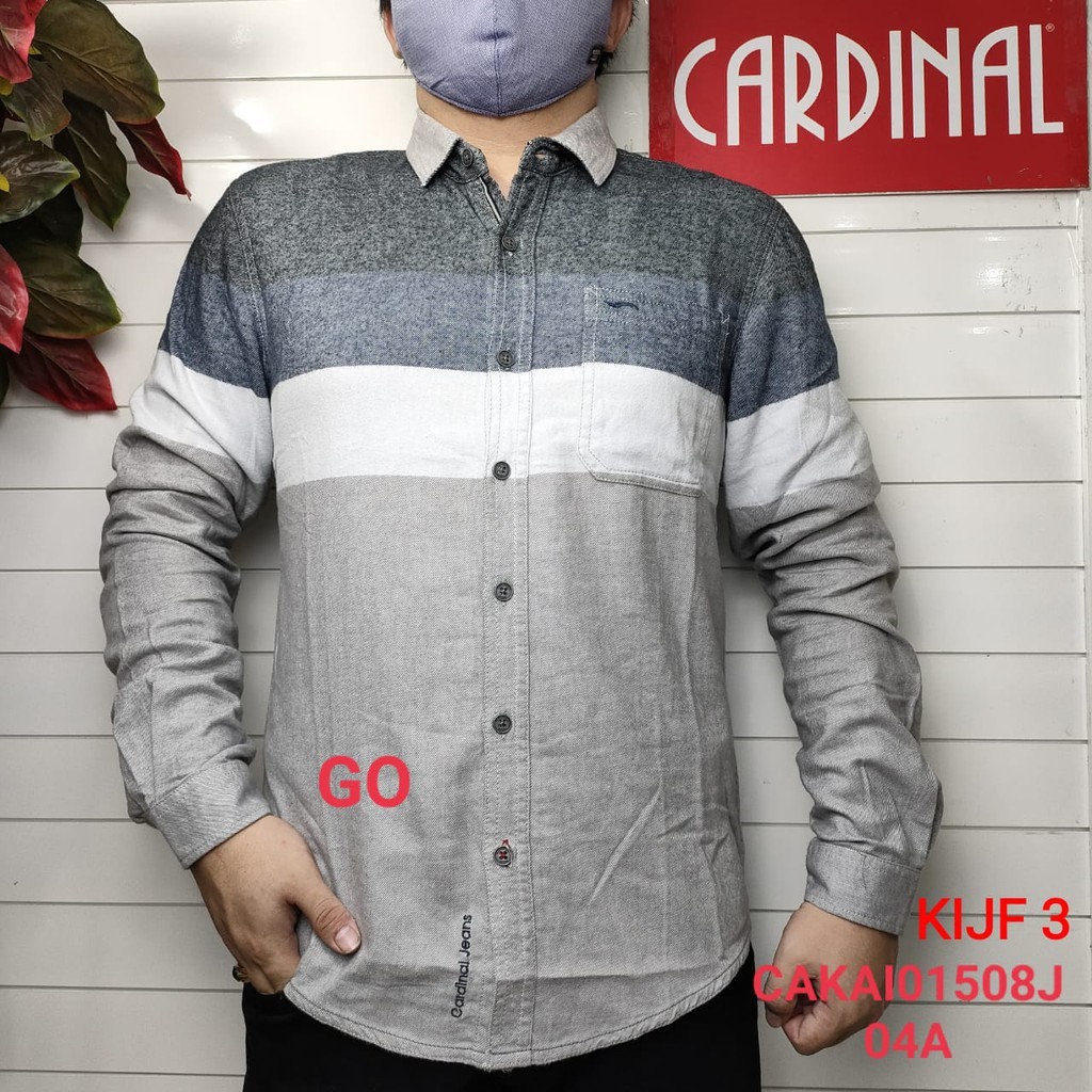 BB CARDINAL KEMEJA SLIMFIT Pakaian Atasan Pria Hem Casual Santai Lengan Panjang Motif Original