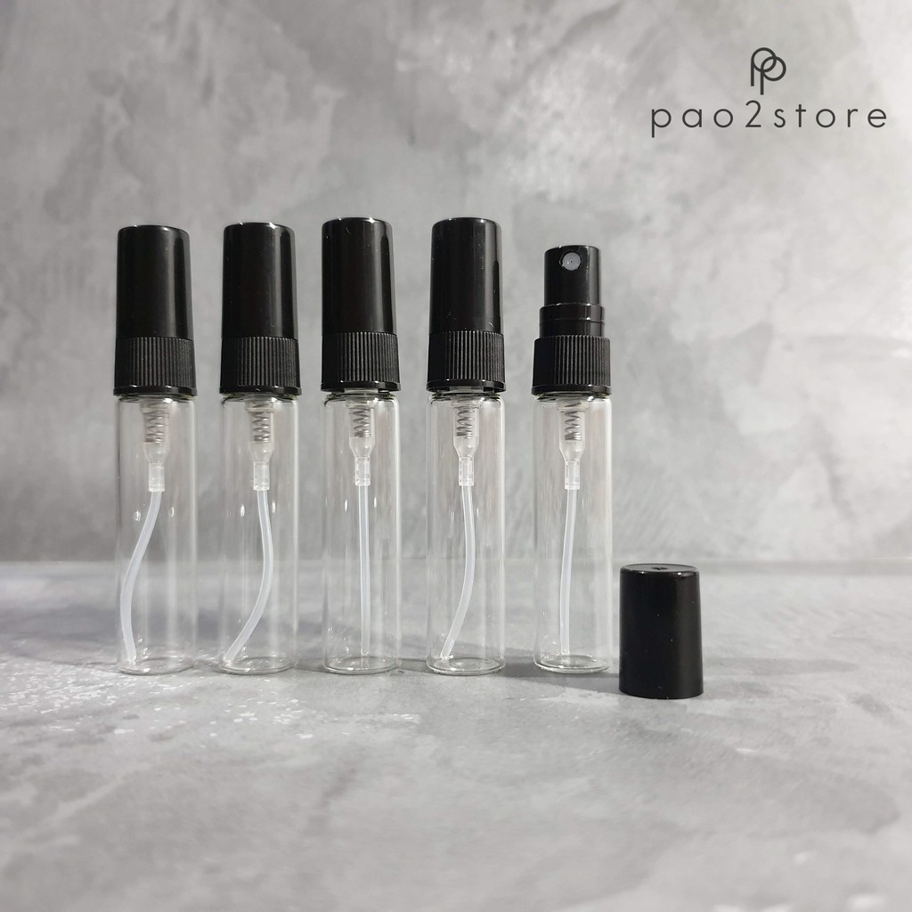 Botol Spray Kaca 5ml Bening Tutup HITAM - Refillable Atomizer Travel Size untuk Parfum Decant