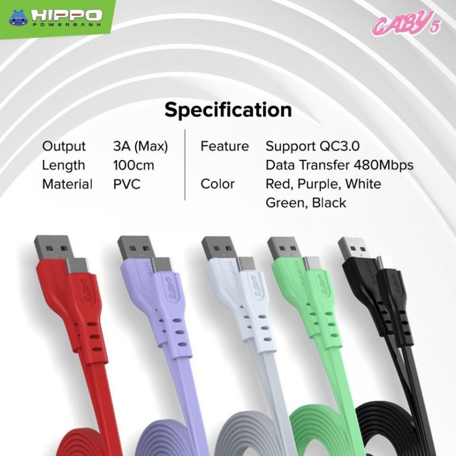 HIPPO CABY 5 Kabel Data Type C Fast Charging QC3.0 -SATUAN ECERAN-