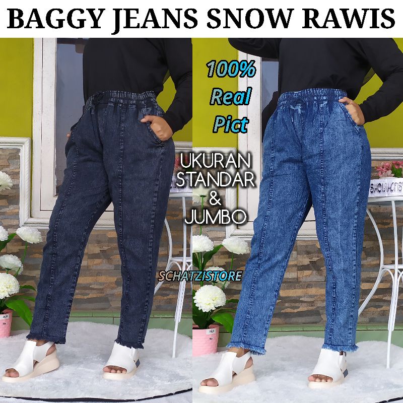 BAGGY PANTS JEANS SNOW RAWIS WANITA SIZE STANDAR DAN JUMBO / BAGGY JEANS SNOW RAWIS PREMIUM UMKM MER