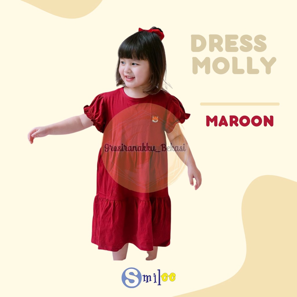 Dress Anak Smilee Molly Warna Maroon Size 1-5Thn