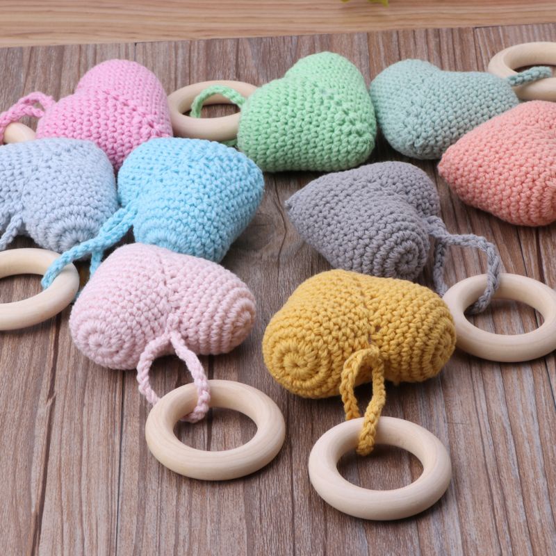 Mary Mainan Rattle Teether Ring Kayu Crochet DIY Untuk Bayi