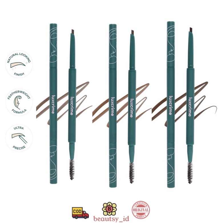Luxcrime Slim Triangle Precision Brow Pencil Original - Ash Brown Dark Brown Eyebrow Pensil Alis COD