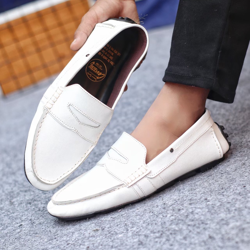 Sepatu Pansus Pantofel Putih Original Pria Kulit Asli Formal Dinas Perawat Dokter Murah Elegant