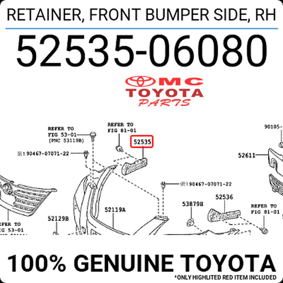 Support Bracket Breket Bumper Depan Kanan Camry Hybrid 52535-06080