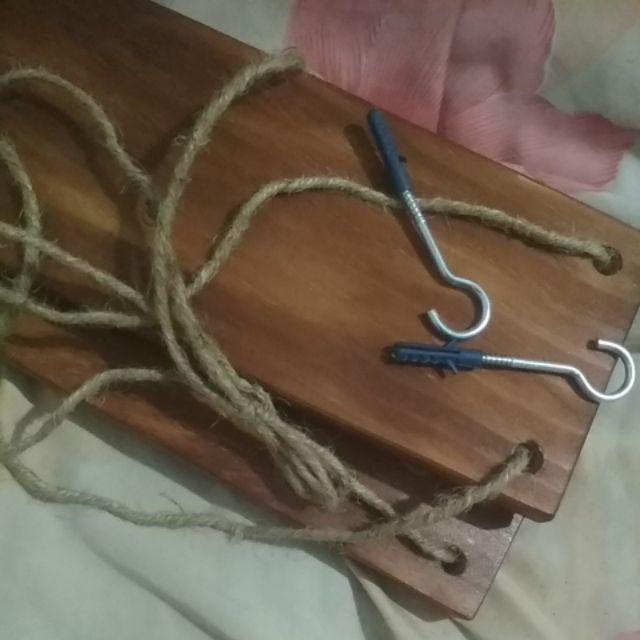 Rak Melayang Dinding Hanging Floating Selves Kayu Tali Goni