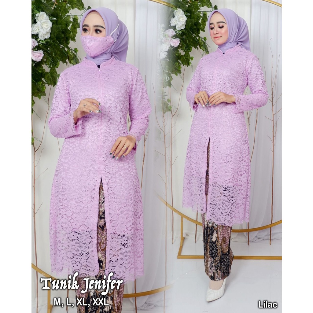 Setelan kebaya brukat busui friendly sleting depan XXXL - LD 130 | Kebaya tunik | Kebaya remaja | Baju outfit pesta lamaran wisuda dan pernikahan Size M L XL XXL