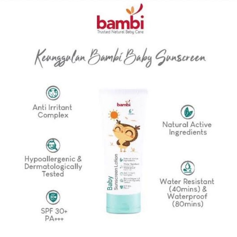 Bambi Baby SunScreen Lotion 100ml 6M+ - Bambi Sunblock Bayi - Sun Screen Bayi - Sun Block Bayi