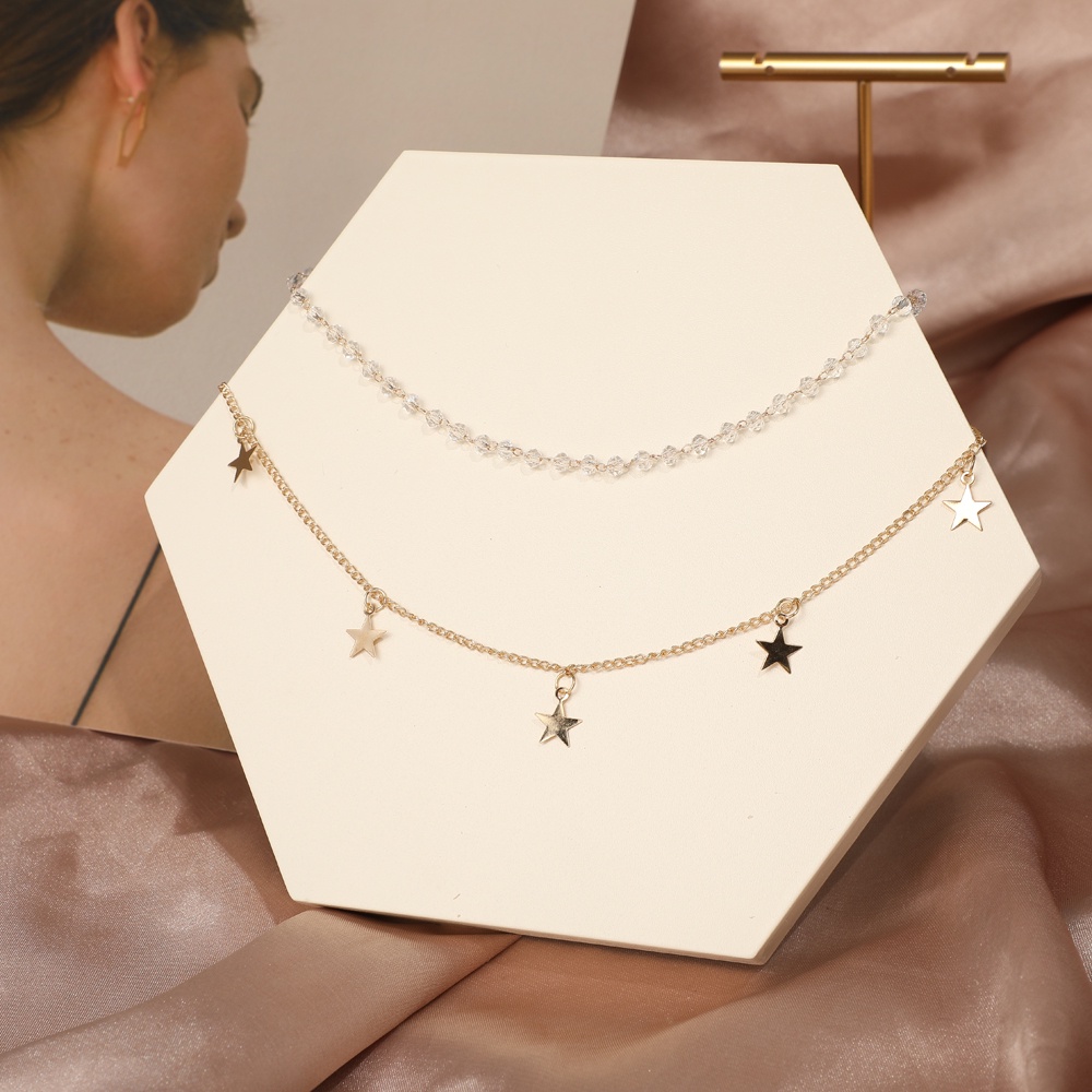 Simple Double Layer Star Crystal Necklace Elegant Choker Chain for Women Jewelry Fashion Accessories