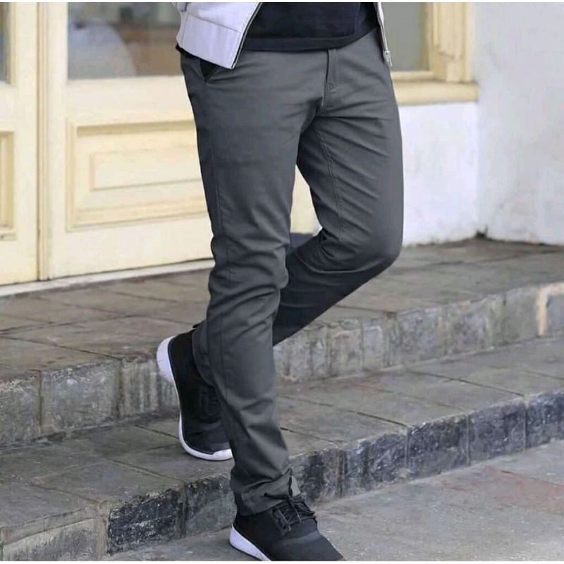 COD Celana panjang pria Chinos Slim fit Skyni terlaris