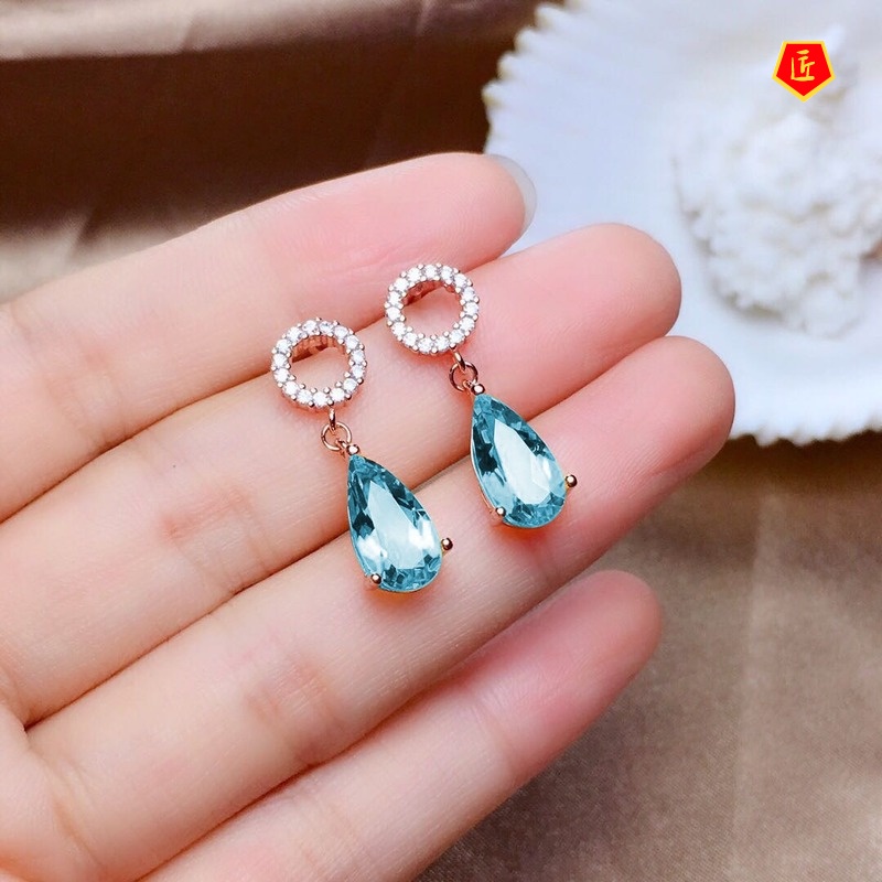 [Ready Stock]New Citrine 925 Silver Colored Gems Stud Earrings