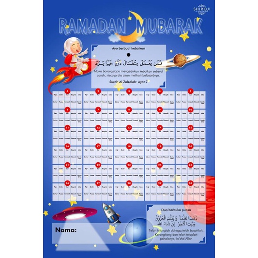 

calender Ramadhan activity design Blue Astronot