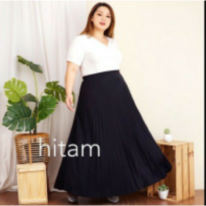 Rok jumbo plisket polos lp 120 , 130 ,140 ,150 160cm bb 90-150kg masuk-HITAM