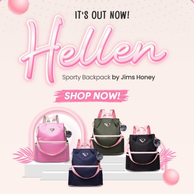 Tas Punggung Korea Ransel Laptop Jims Honey Hellen Backpack Besar Parasut Army Navy Pink Hitam