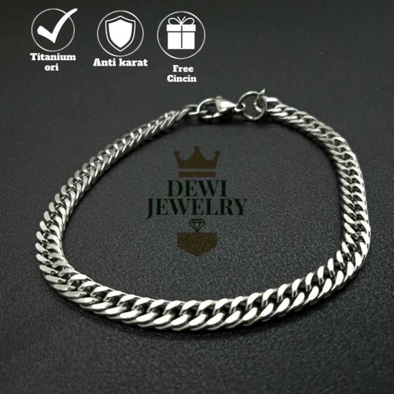 Gelang Rantai Titanium Pria Wanita Model Rantai Silver Asli