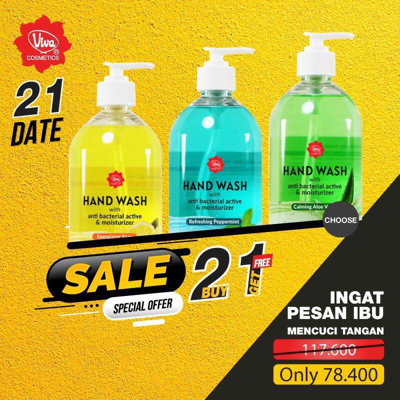 Paket 3 Sabun Cuci Tangan Hand Wash Viva Aloe Vera Yuzu Peppermint
