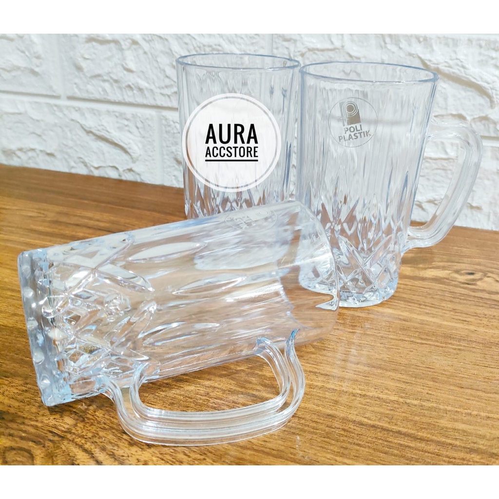 TERBARU 6PCS GELAS MIKA KRISTAL/ GELAS GAGANG MIKA PLASTIK/ GELAS PUTIH BENING/ BAHAN; PLASTIK/ BPA 