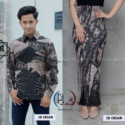 BATIK COUPLE / BAJU BATIK COUPLE / BATIK SET / SETELAN COUPLE ROK PLISKET / ROK PLISKET COUPLE KAMEJA BATIK / COUPLE MURAH / ROK PLISKET COUPLE LENGAN PANJANG / ROK BATIK PLISKET COUPLE/ MOTIF SR CREAM