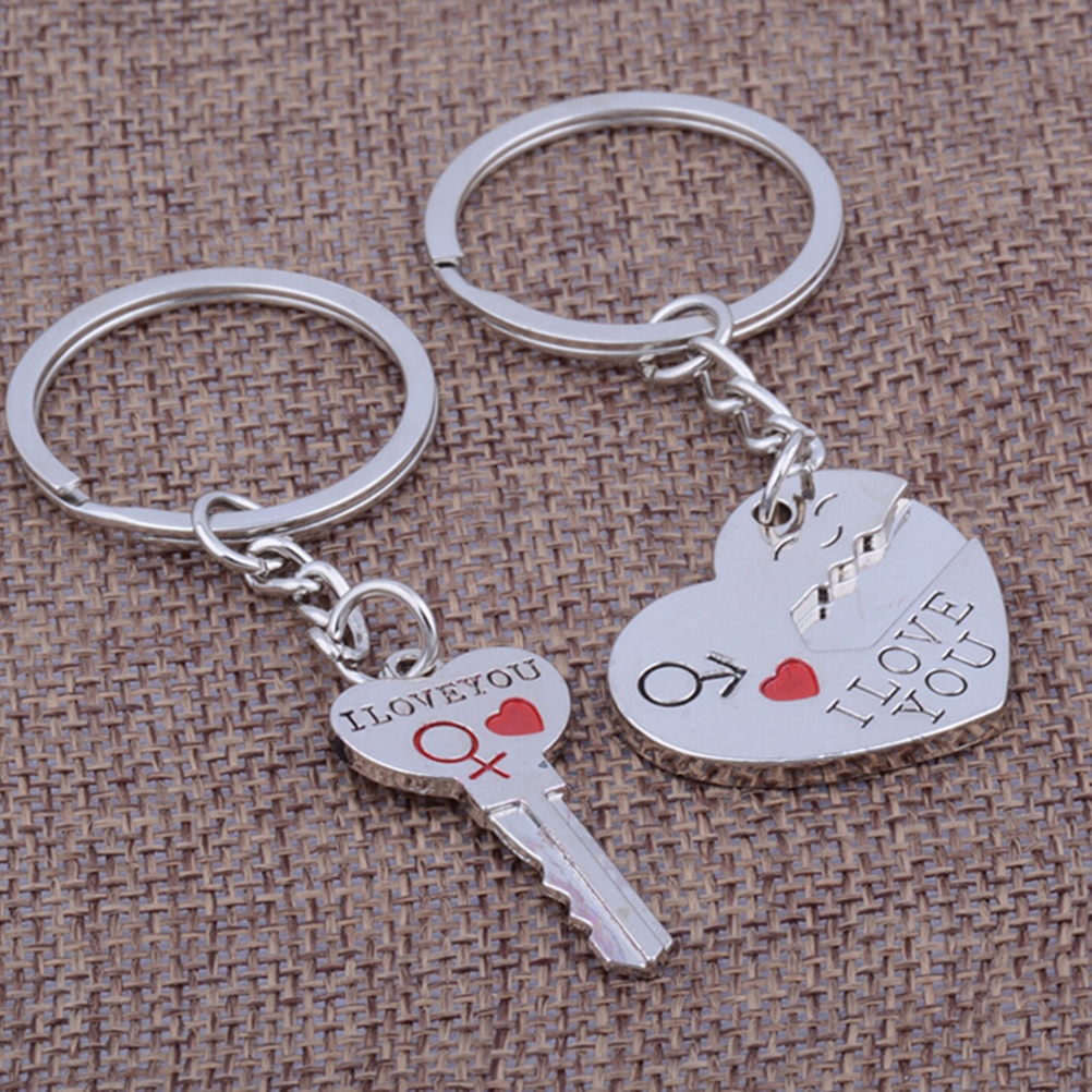 {LUCKID}2pcs Fashion Love Heart Key Ring Keyfob Couples Romantic Keychain Lover Gift