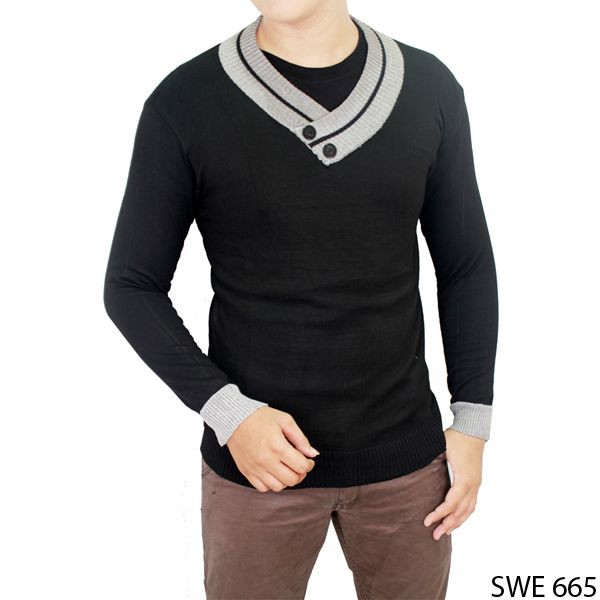 Sweater Pria Motif V-Neck Basic / Premium Quality - Bahan Rajut (COMB)