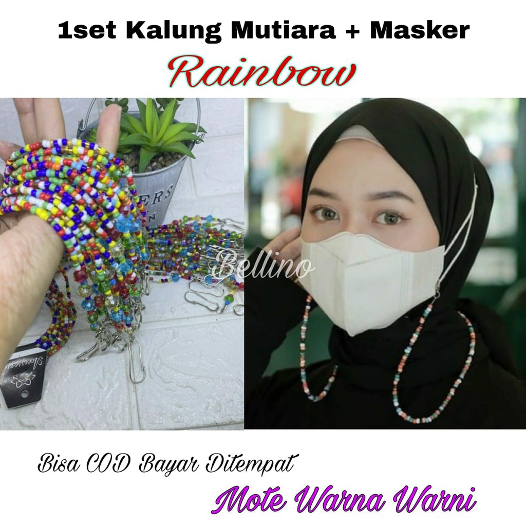 1set Kalung Masker Mutiara + Masker Anti Debu Original Face Mask Masker Duckbill Import Paket Strap