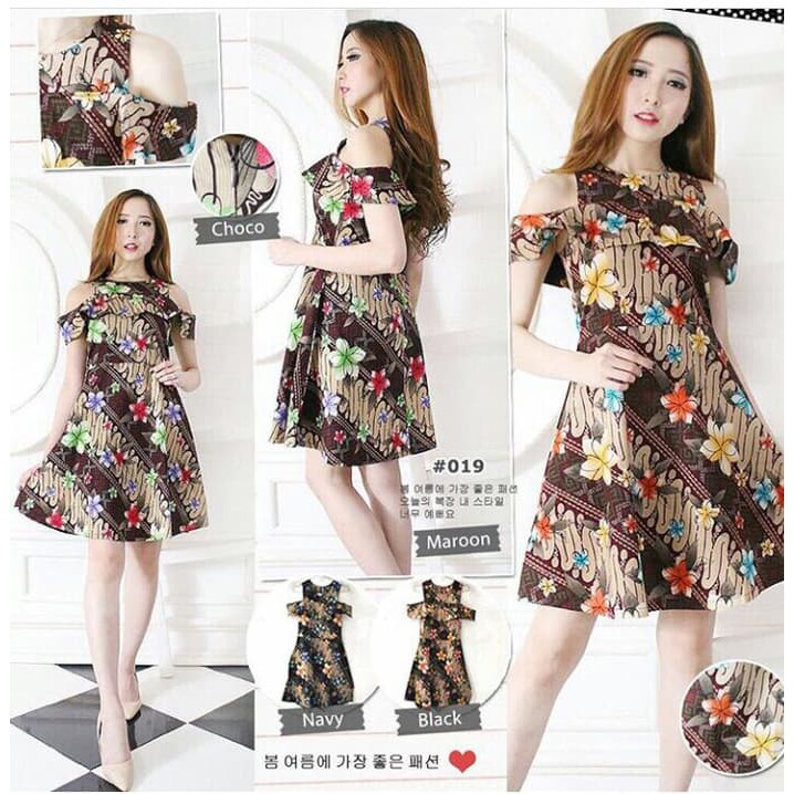 DISKON DRESS BATIK WANITA CANTIK - NAVY