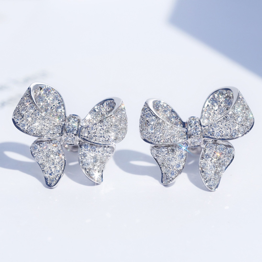 Hu Hu Hu Hu Hu Alat Bantu Pasang Kacamata♡ Anting Tusuk Desain Pita Hias Cubic Zirconia Untuk Wanita