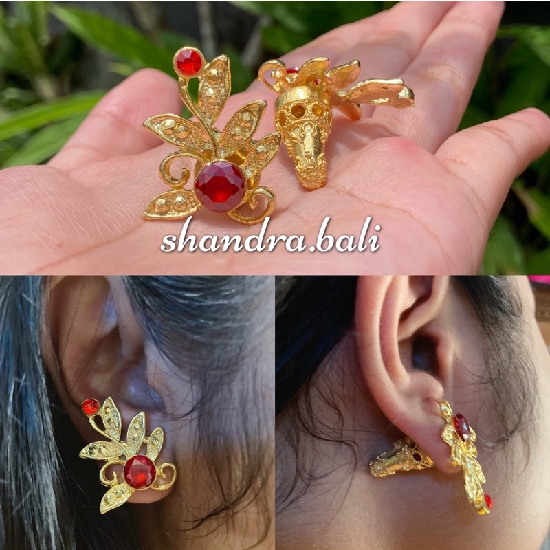 Anting Srikandi Cerorot Zircon Alpaka Lapis Emas Gold Kebaya Bali