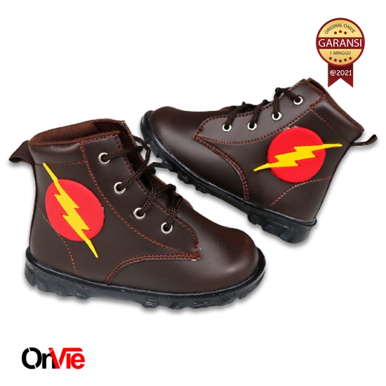 Sepatu Anak Boots Formal Pria Original Kulit Motif Super Hero Flash