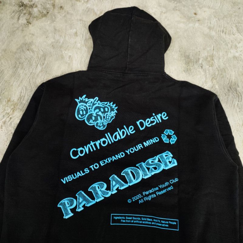 PARADISE YOUTH CLUB CONTROL DESIRE HOODIE ACID WASH BLACK