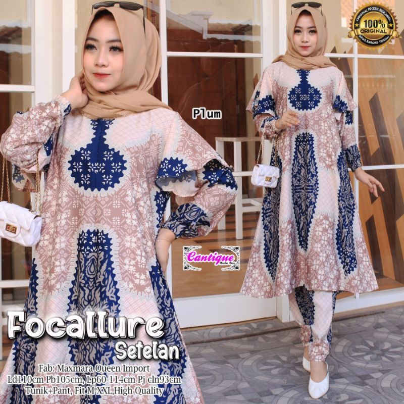 Focallure Setelan Pakaian Wanita Setelan Tunik + Pant Fab Maxmara Queen Import High Quality