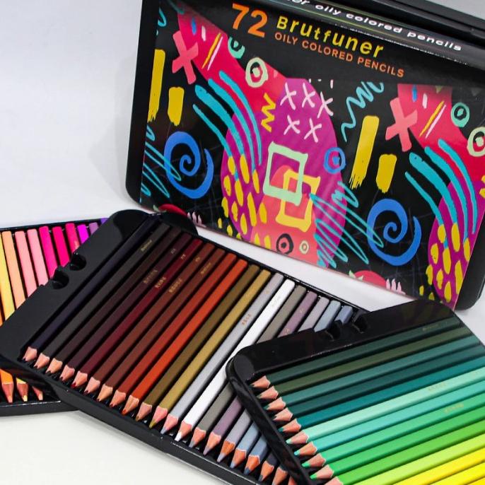 

Brutfuner 72 colors Professional Oil Color Square Pencils Set TinBox