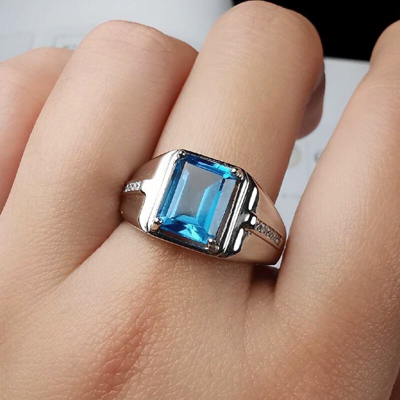 Cincin Sapphire Bahan stainless steel Warna silver Untuk Pria