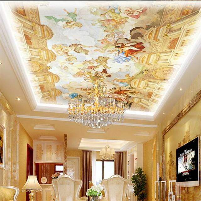 Jual Wallpaper Custom 3D plafon warna coklat motif kerajaan