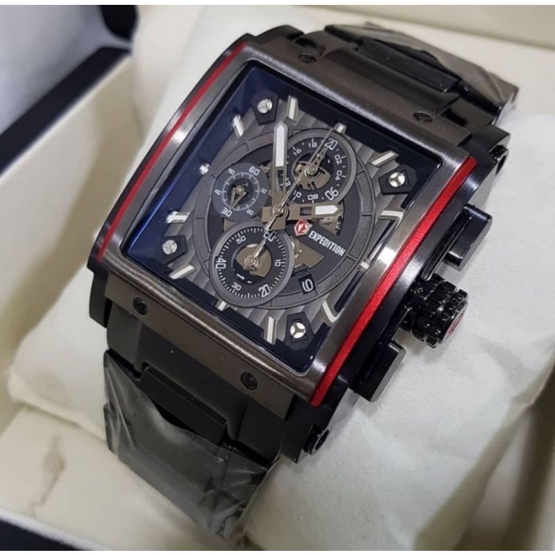 SALE TERMURAH Jam Tangan Pria Expedition E 6731 E6731 E6731M Full Black Red Original 44mm