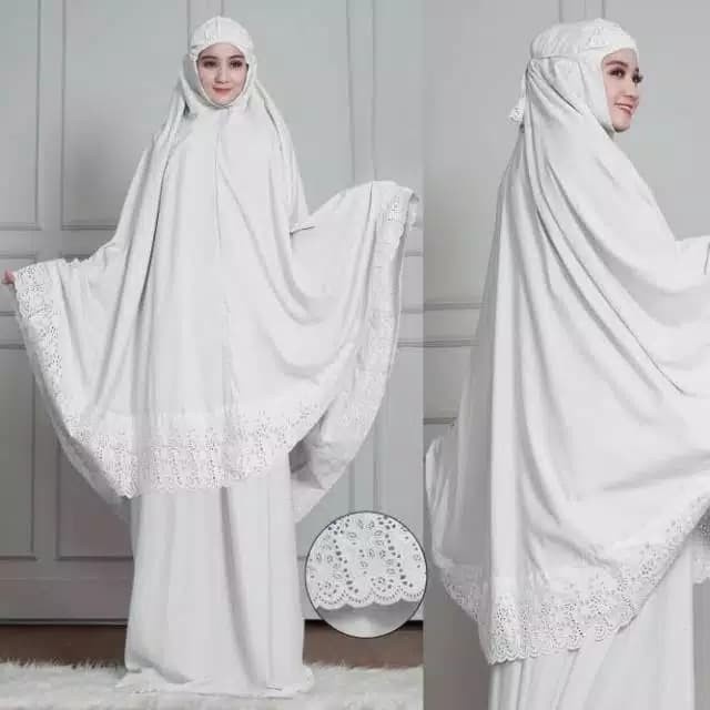 MUKENA DEWASA-MUKENA KHADIJAH-MUKENA PALESTINE-MUKENA JUMBO-MUKENA - Putih