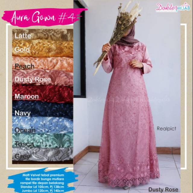 Aura Gown 4 Original Dokter Hijab Gamis Pesta Longdress Maxi Material Velvet Mix Tile Bordir