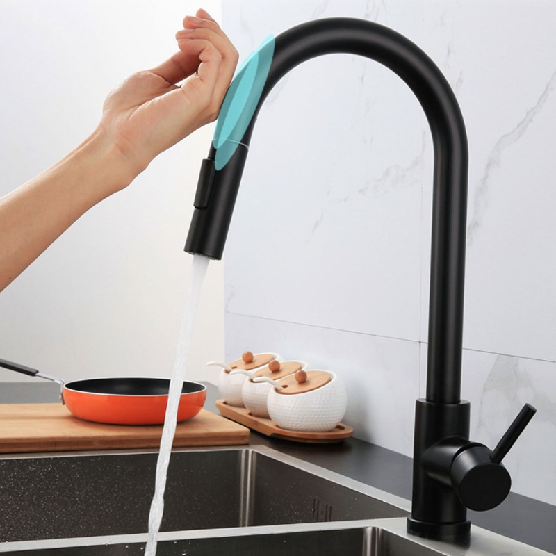 Keran Air Dengan Sensor Sentuh Warna Hitam Matte Untuk Dapur