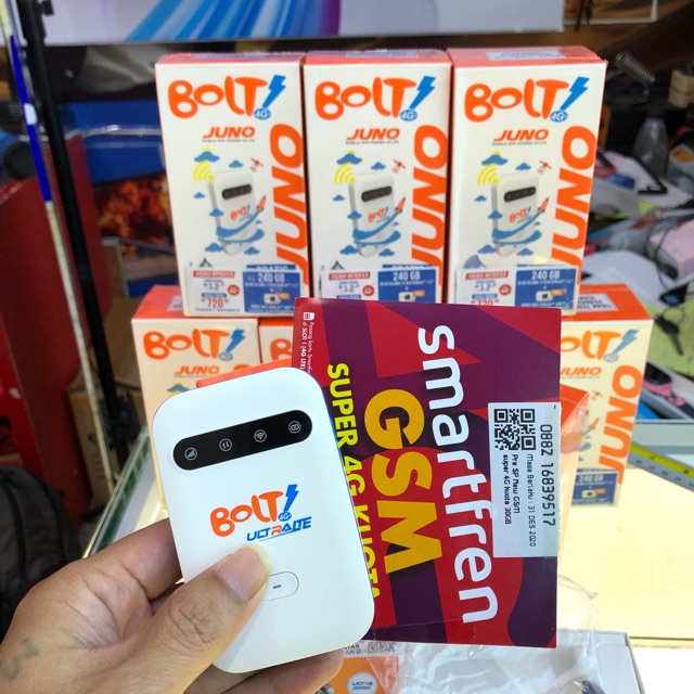 Modem 4G Bolt Juno Unlock Smartfren Telkomsel Gratis Paket Data Smartfren 16GB