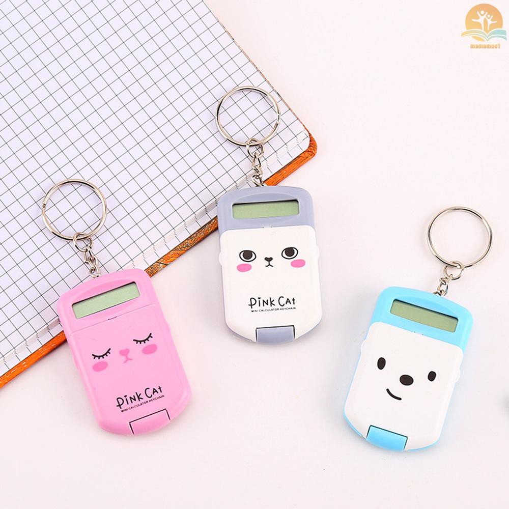 Mini Calculator Cute Cartoon with Keychain 8 Digits Display Portable Pocket Size Calculator for Children Students School Supplies