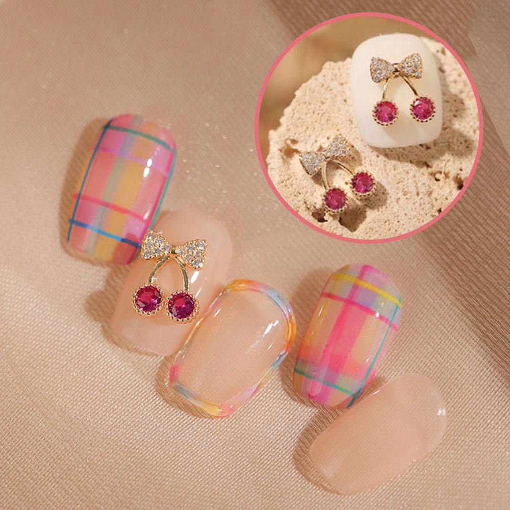 Agustin 3D Dekorasi Nail Art Shiny Cherry Manicure Aksesoris Bear Nail Menempel Bor