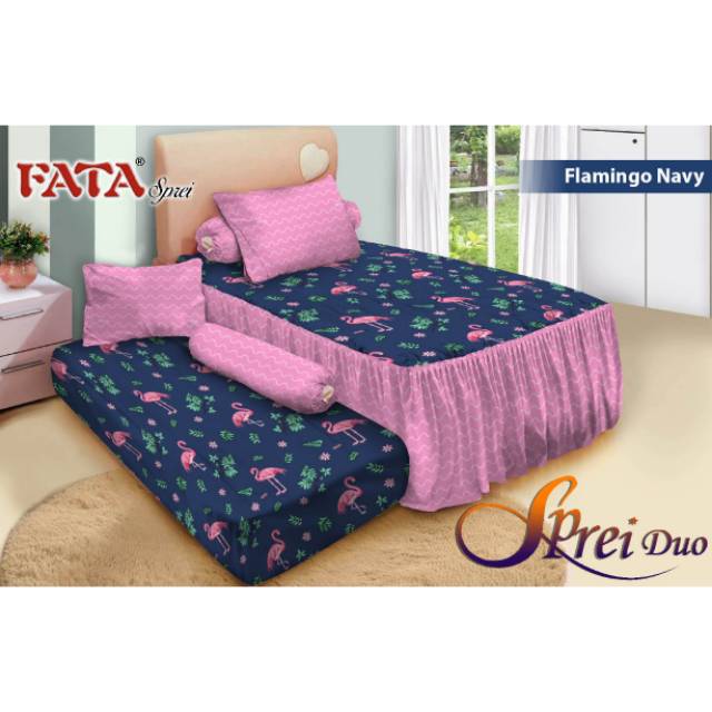 Fata - Sprei Sorong 2in1 Flamingo Navy Ukuran Single 120x200