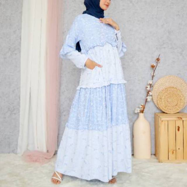 CALTHA COUPLE SKY BLUE / Gamis Couple / Gamis Lebaran / Gamis Kekinian / Gamis Kondangan