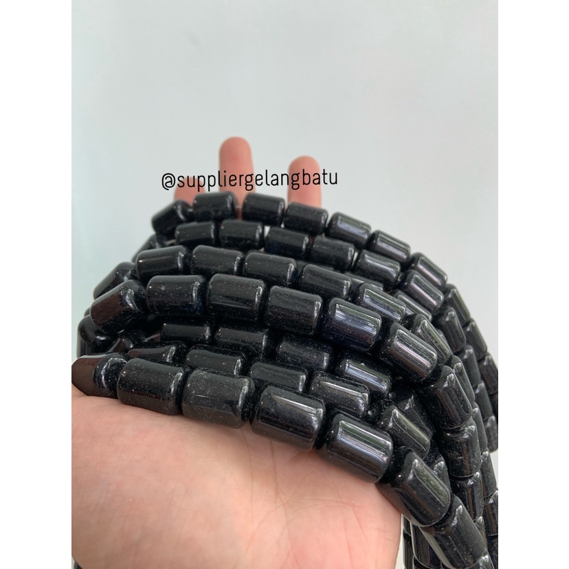 bahan renceng batu BLACK ONYX agate tabung HITAM 14mm gelang kalung