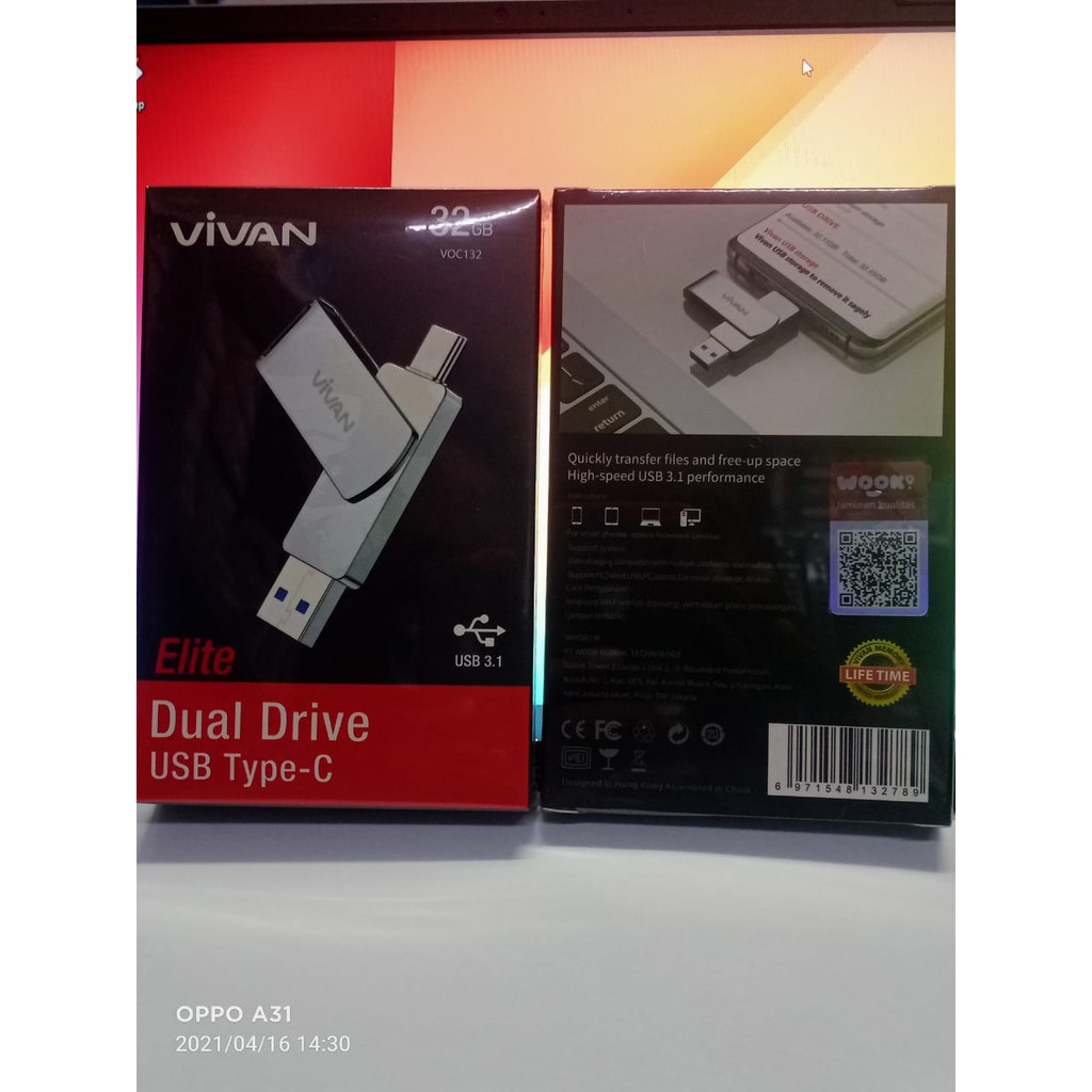 Flashdisk Vivan 32gb VOC132 OTG Type C Dan USB 3.1/3.0 Dual Interface ORIGNAL GARANSI RESMI SEUMUR H