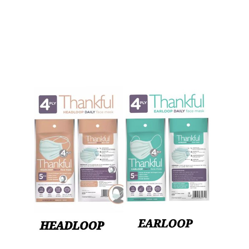 masker Thankful Earloop DAILY mask isi 5 pcs / HEADLOOP DAILY mask isi 5 pcs ( masker dewasa)